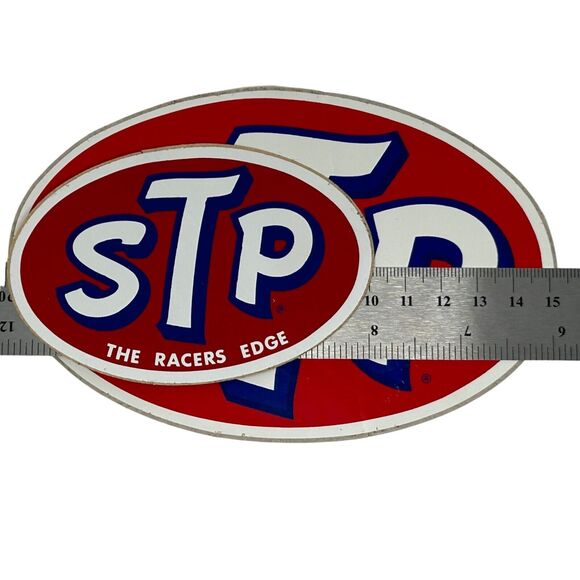 Vintage 60s 70s Lot of 2 STP Oil Stickers Auto Racing Motorsports Indy 500 6" - Picture 4 of 4